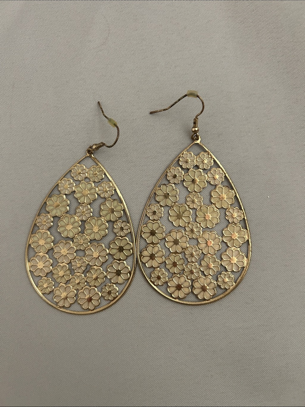 Gold Floral Teardrop Dangle Earrings - Elegant Women Jewelry